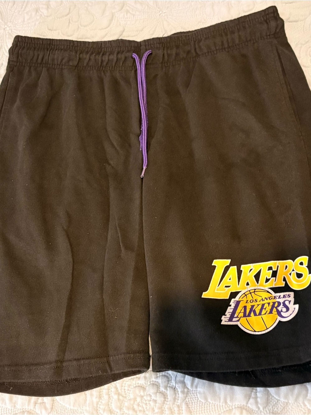 NBA Los Angeles Lakers Black Shorts with Purple Drawcord and Yellow Logo